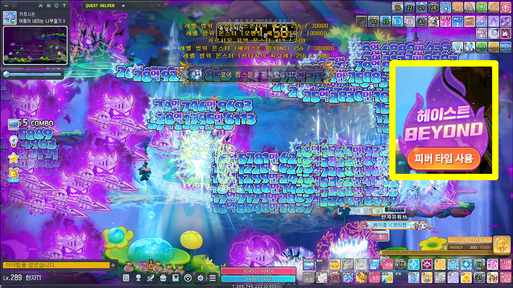 헤이스트 피버 타임 사용 - 실제 게임 화면